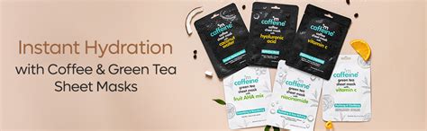 mCaffeine Green Tea & Coffee Sheet Masks with Vitamin C, Hyaluronic ...