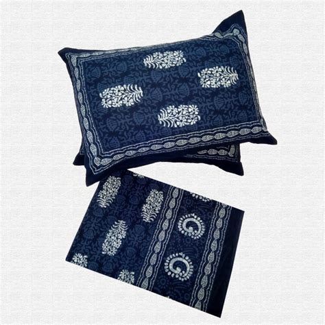 Buy Online Jaipuri Designer Indigo Floral Print Cotton Double Bed sheet ...