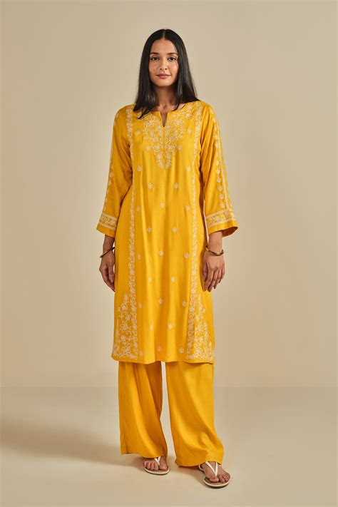 Buy Manmohak Mustard Kurta Set Online In India at Global Desi F25H822P ...