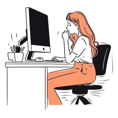 Woman Working On Computer Cartoon 的图像结果