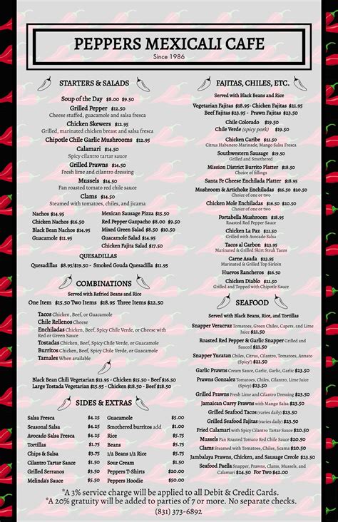 Our Menu - Peppers Mexicali Cafe - Pacific Grove