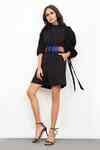 Buy Black 100% Cotton Shirt Collar Puffed Sleeve Playsuit For Women by ...