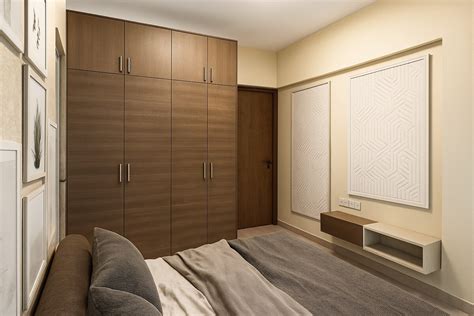 Rustic Bedroom Design with Wooden Wardrobe and Textured Wall Panels