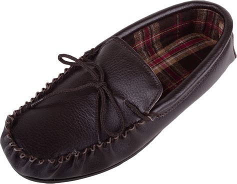 Amazon.com | SNUGRUGS Men's Leather Moccasin Slippers with Full Cotton ...