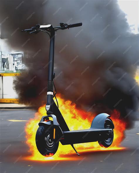 Premium Photo | Exploding lithium battery on fire electric scooter