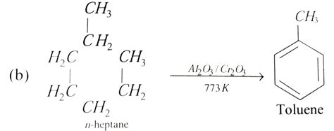 Aromatisation of n-heptane by passing over `(Al_(2)O_(3)+Cr_(2)O_(3 ...