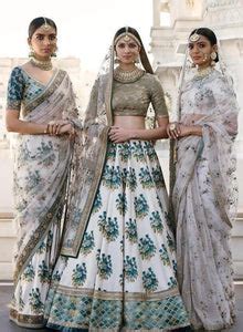 Botanical Flower Butta printed on lehengas with Heavily Embroidered bl ...