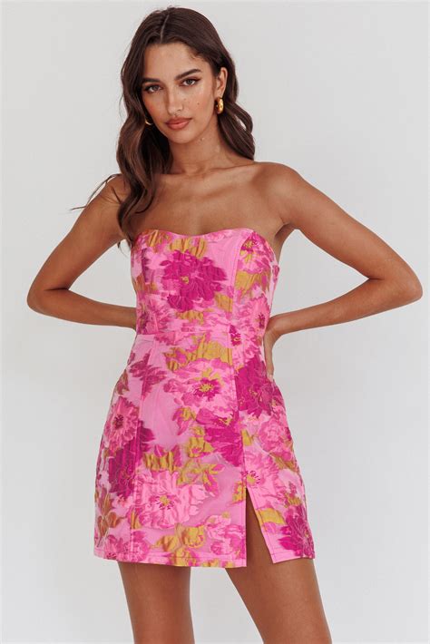Shop the Marlina Strapless Jacquard Mini Dress Pink