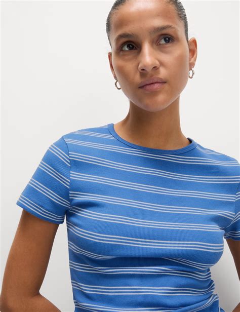 Cotton Rich Striped Ribbed T-Shirt | M&S Collection | M&S
