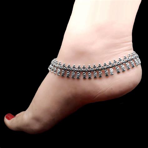 Indian Bridal Style Real Oxidized 925 Silver Women Anklets Ankle 10.8 ...