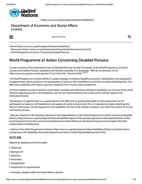 World Programme of Action Concerning Disabled Persons United Nations ...