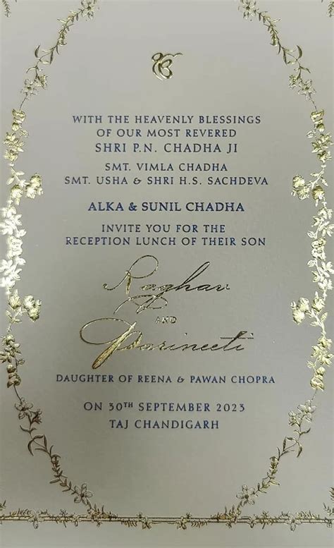 See pic: Parineeti Chopra, Raghav Chadha's reception invite goes viral ...