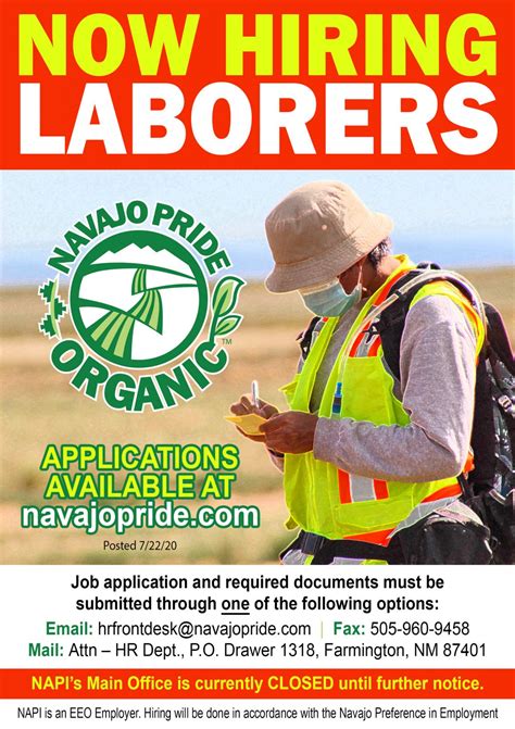 NOW HIRING LABORERS – Navajo Agricultural Products Industry