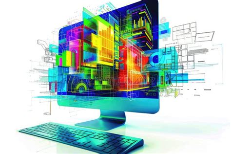 A Desktop Setup Featuring a Computer Monitor and Keyboard, Ideal for Office or Home Use Stock ...