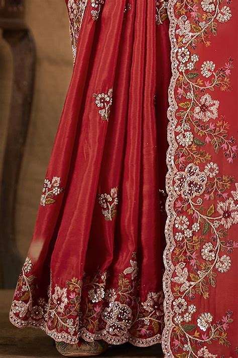 Red Upada Silk Cord Embroidered Saree