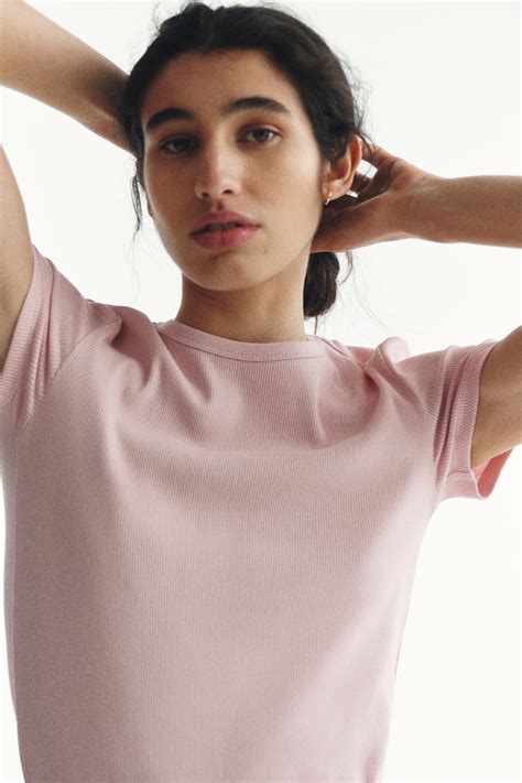 Women's Light dusty pink Ribbed T-shirt | H&M IN