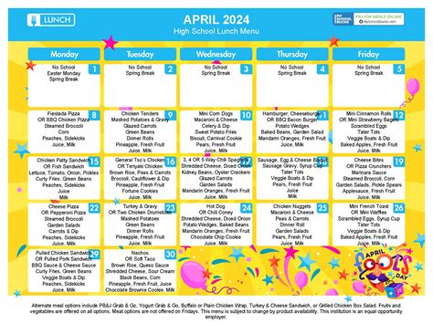 April High School Lunch Menu | St. Henry District High School