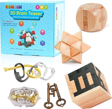Amazon.com: Brain Teasers Puzzles for Adult - CEMEEN Wooden & Metal 3D ...