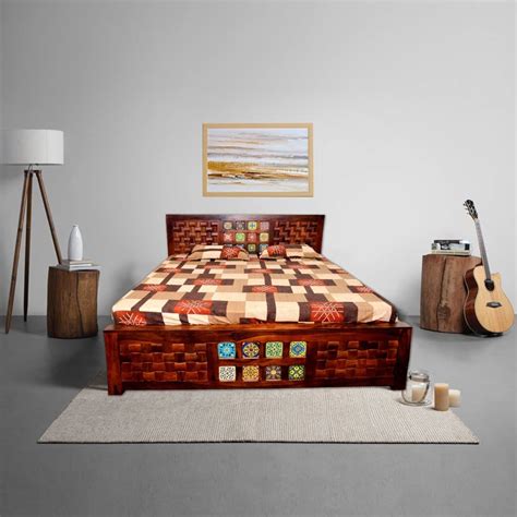 MH DECOART Sheesham Wood Niwar Queen Size Bed with Box Storage for ...