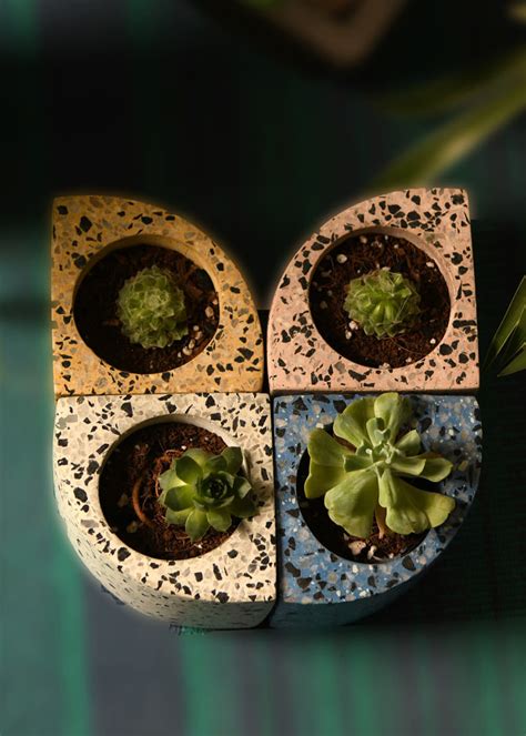 Get Quarter Concrete Table Top Pot/Planters with Terrazzo Print - Set ...