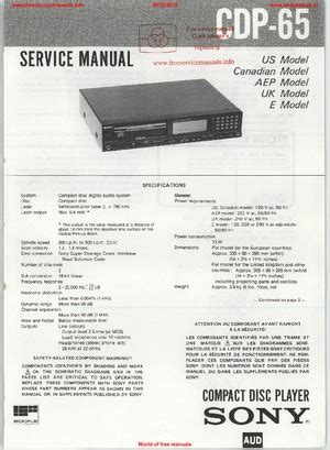 Sony CDP-65 Service Manual PDF Free Download