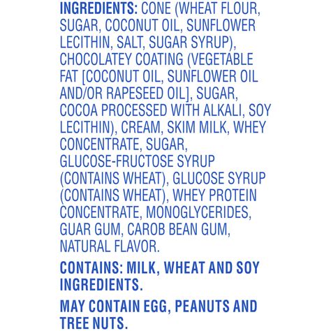 Nestle Drumstick Mini Drums Frozen Dairy Dessert Cones, Vanilla-Ingredients