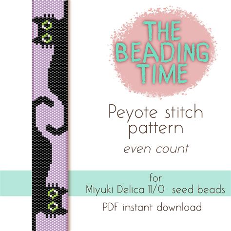 Black cats peyote stitch pattern even count for miyuki etsy – Artofit