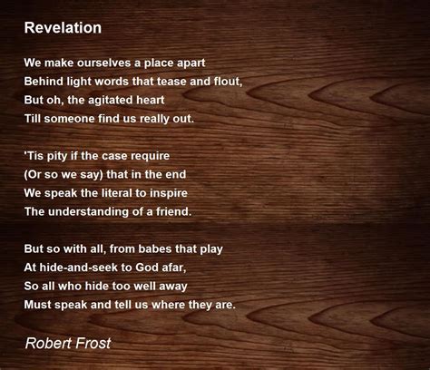 Revelation Poem by Robert Frost - Poem Hunter