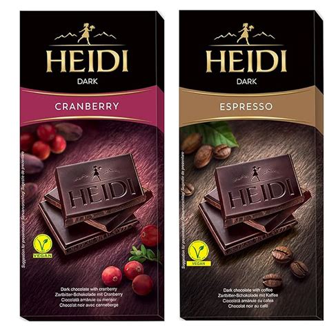 Heidi Cranberry Dark Chocolate 80g & Espresso Dark Chocolate 80g | 100% ...