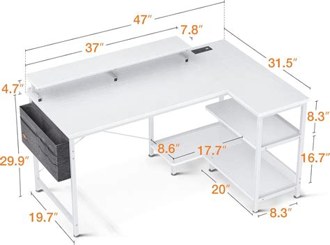 Buy ODK L Shaped 48 Inch Computer Desk with USB Charging Port & Power ...