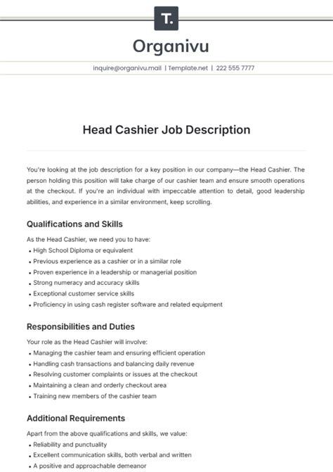 Cashier Job Description