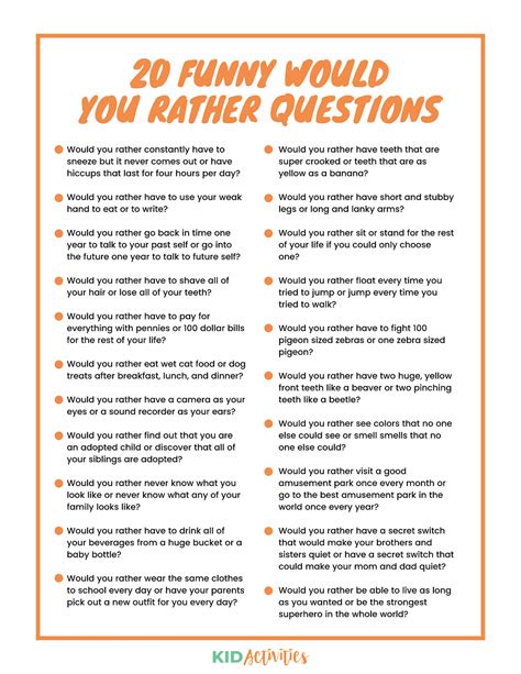 Printable Would You Rather Questions For Kids