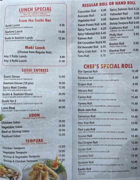 Menu at Asian Star restaurant, Tahlequah