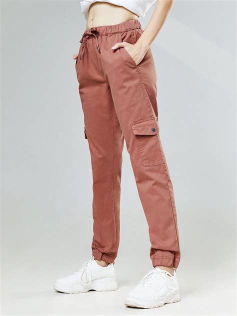 Buy Solids Dusty Pink Women Twill Cargo Joggers Online