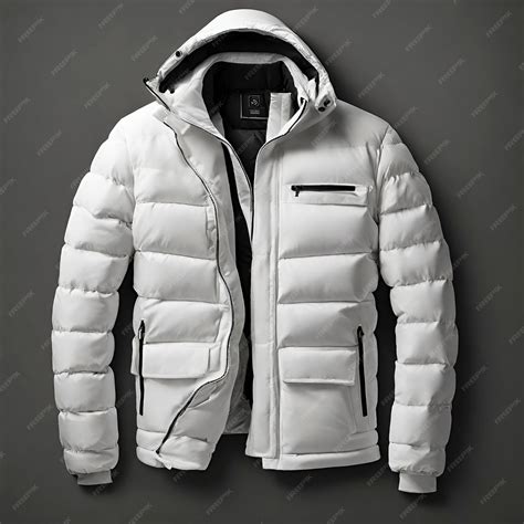 Premium AI Image | All White winter jacket displayed on a black ...