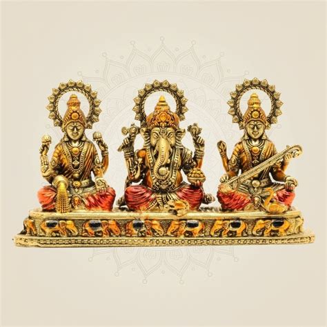 Brass Superfine Ganesha, Laxmi & Saraswati Idol – 3 Inch