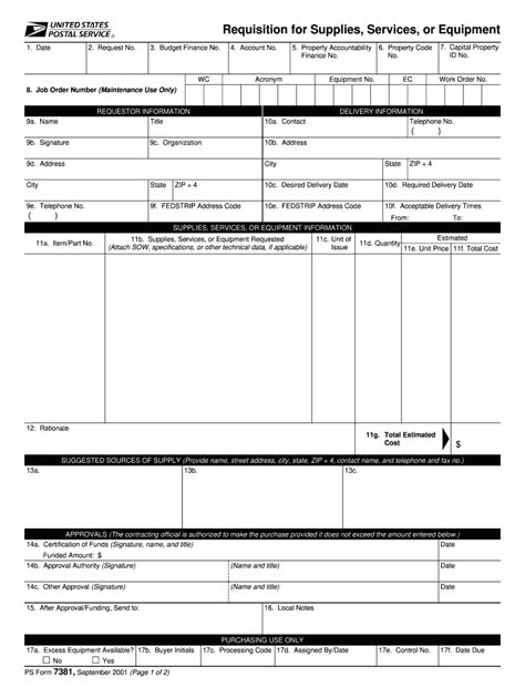 2001-2026 Form USPS PS 7381 - Blank Fillable Template | Fill Out, Print ...