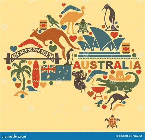 Australian Icons in the Form of a Map Stock Vector - Illustration of symbol, koala: 68562454
