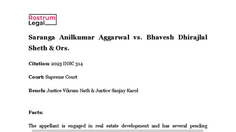 Supreme Court Case Study: Saranga Anilkumar Aggarwal vs. Bhavesh ...