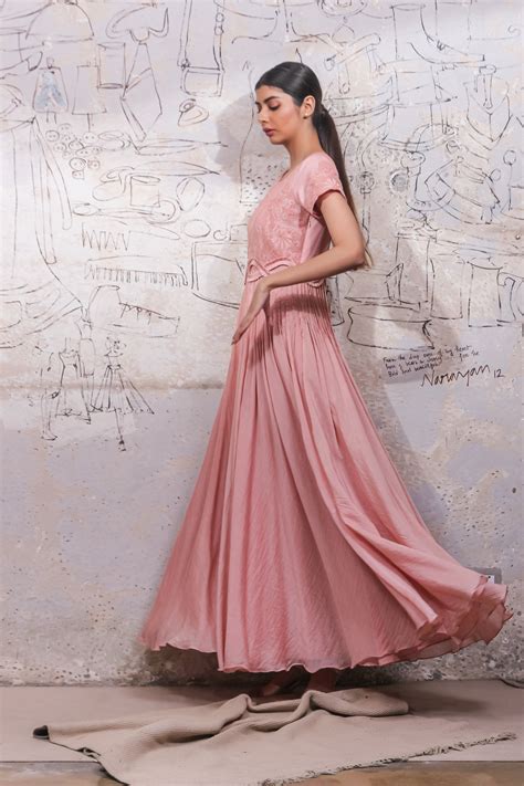 Ekru - Pink Noil Pleated Long Dress - Elahe