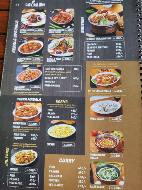 Menu at Cafe del Mar, Varkala, north cliff