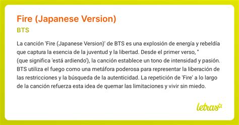 Significado de la canción FIRE (JAPANESE VERSION) (BTS) - LETRAS.COM
