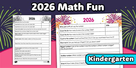 Kindergarten New Year 2026 Math Fun Worksheet