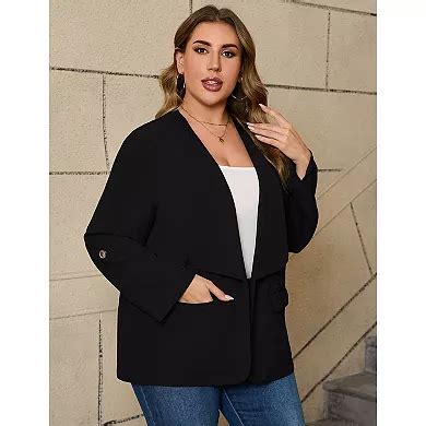 Women's Plus Size Open Front Blazer Casual Long Sleeve Cardigan Jacket ...