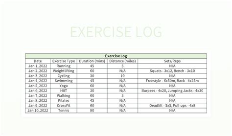 Exercise Template Excel 的图像结果