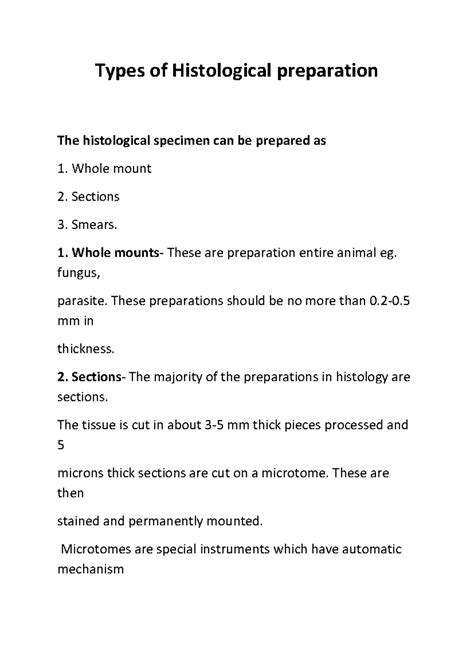 Types of Histological Preparations: Whole Mount, Sections, Smears - Studocu