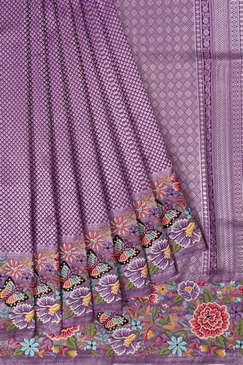 Kanchipuram Silk Brocade Purple Saree With Embroidery Border