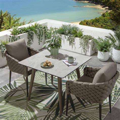 2 Seater Ceramic Garden Table and Chairs Dining Set Aluminium Beige ...