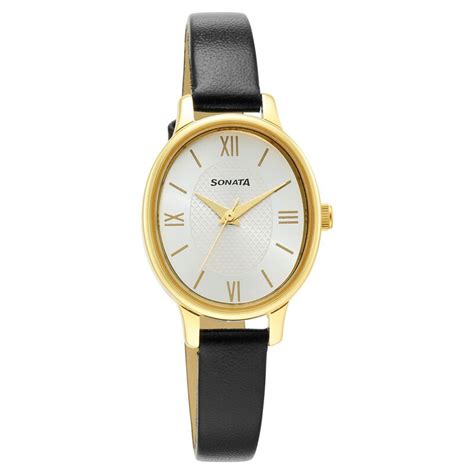 Buy Online Sonata Classic Gold Silver Dial Leather Strap Watch for ...