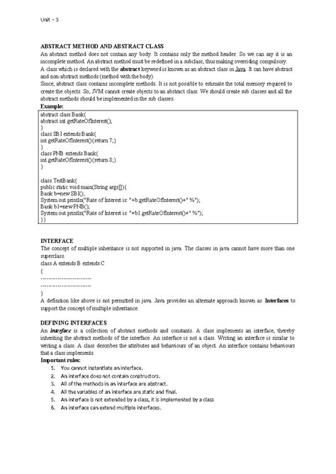 Java topics about basic concepts - Unit – 3 ABSTRACT METHOD AND ...